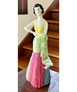 Antique Art Deco Flapper Porcelain Half Doll Broom Clothes Brush Vanity Box - £98.65 GBP