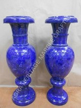 Set of 2 Marble Flower Vase Lapis Lazuli Random Inlay Stone Gift Home Decor H570 - £6,852.22 GBP+