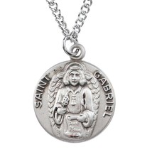 St. Gabriel Medal Necklace Pewter 3/4&quot; Diameter 18&quot; Chain Gift Boxed - $14.99