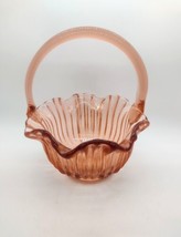 Vintage LE Smith Thick Ribbed Glass Ruffle Basket Peach Hammered Texture Decor - £19.60 GBP