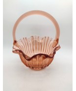 Vintage LE Smith Thick Ribbed Glass Ruffle Basket Peach Hammered Texture... - £19.71 GBP