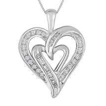 0.30Ct Round Moissanite Double-Heart Promise Pendant 18&quot; Chain Sterling Silver - £58.83 GBP