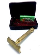 Vtg Gillette Gold Tone Ball End 3-Piece DE Safety Razor w Case - €26,12 EUR