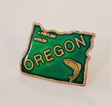 Oregon State Shaped Green Collectible Souvenir Lapel Hat Pin Jumping Salmon - £15.41 GBP