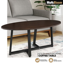 39.5&quot; Walnut Coffee End Table Wooden Oval Home Sofa Tea Desk Metal Cross... - £68.93 GBP