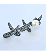 VINTAGE 925 STERLING SILVER PEARL AND MARCASITES  BROOCH - €21,39 EUR