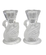 Partylite 1990s 24% Lead Crystal Swan Clear &amp; Frosted Taper Candle Holde... - $283.35 MXN