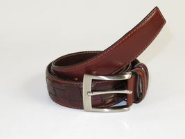 Men Genuine Leather Belt PIERO ROSSI Turkey Soft Full Grain Stitched #137 Cognac image 4
