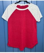 Perfect Peach Brand Red Terry Ribbed Heart Print Sleeves Raglan Shirt Si... - $14.85