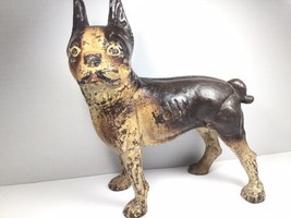 Original “Left Facing” Antique Cast Iron BROWN Boston Terrier Bull Dog Door Stop - £288.66 GBP