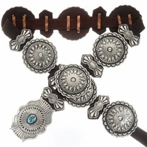 Navajo Turquoise Buckle Hand Hammered Silver Concho Belt LRG Mens Womens Unisex - £782.51 GBP
