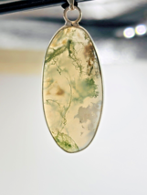 Natural moss agate oval  pendent sterlng silver setting Light  green gemstone - $24.40