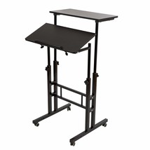 Mobile Stand Up Desk, Adjustable Laptop Desk With Wheels Home Office Workstation - £86.37 GBP