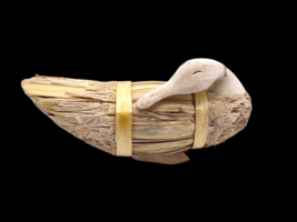 Antique Folk Art Duck Reed Wood Straw Hand Crafted Vintage Country Primitive 7&quot; - £22.24 GBP