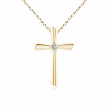 3mm Solitaire Diamond Cross Pendant Necklace in 14K Yellow Gold - £304.46 GBP