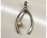 Vintage Sterling Silver Wishbone Brooch Lapel Pin with Faux Pearl Accent - £19.77 GBP