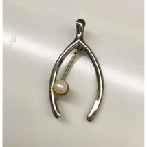 Vintage Sterling Silver Wishbone Brooch Lapel Pin with Faux Pearl Accent - £19.61 GBP