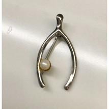 Vintage Sterling Silver Wishbone Brooch Lapel Pin with Faux Pearl Accent - £19.69 GBP