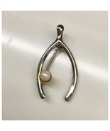 Vintage Sterling Silver Wishbone Brooch Lapel Pin with Faux Pearl Accent - £19.69 GBP