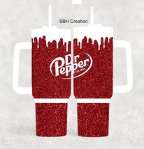 40oz Red G;litter Soda theme insulated tumbler sliding lid and straw - $39.60