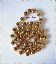 Rudraksha With Gold Plated Cap Mala 5 Mukhi Face Rudraksh Beads Energized - £7.48 GBP