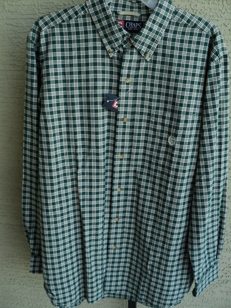 Primary image for New .MENS CHAPS  COTTON HUNTER GREEN PLAID  L/S CASUAL SHIRT S Msrp $49.