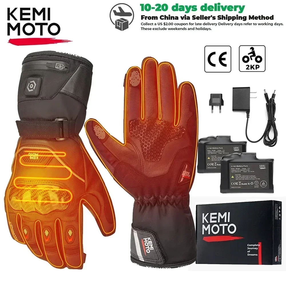 KEMIMOTO Winter Leather Moto Heated Gloves Motorcycle Waterproof Touch Screen - £165.46 GBP