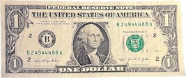 $1 One Dollar Bill 24944488, Green Bank, WV, ZIP 24944, Gas Pump misprint - £7.85 GBP