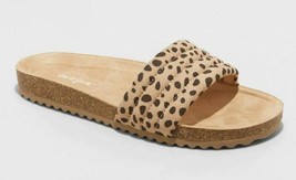 NWT Cat &amp; Jack Girls&#39; Selma Leopard Print Slip-On Footbed Sandals, Tan, 3 - £6.17 GBP