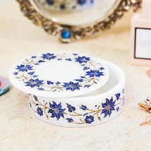 Handmade Marble Jewelry Box Semiprecious Lapis Stone Inlay Art Valentine... - $415.80