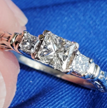 Earth mined Diamond Princess Engagement Ring 3 Stone Filigree Solitaire 14k Gold - $66,113.88 MXN