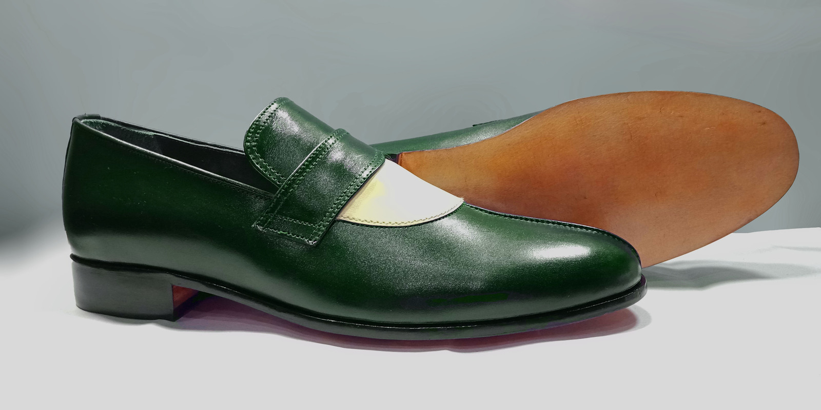 New Green Slip on Leather Moccasins, Men Handmade formal Formal Shoes Men Dress