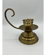 Large Solid Brass Chamber Candlestick Holder with Scroll Swirl Handle In... - £18.35 GBP