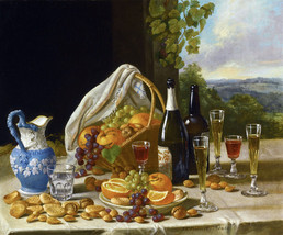 Framed Canvas Art Print Giclee Still Life With Wine And Fruit Painting Antique - £31.84 GBP+