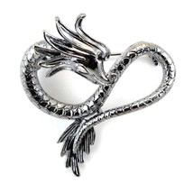 Dragon Brooch 1.75&quot; Lapel Hat Pin High Quality Sparkling Black Metallic Jewelry - $3.95