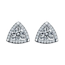 Trillion Shape Moissanite Round Cut Halo Bridal 925 Sterling Silver Stud Earring - £66.57 GBP