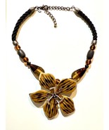 Chico’s enamel tiger lily flower statement necklace rhinestone petals, 1... - $19.00