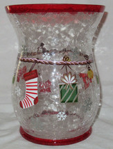 Yankee Candle Clear Hurricane Large Jar Holder Plaid FESTIVE CRACKLE red painted - $72.89