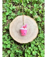 Kawaii Strawberry Yogurt Charm Necklace Handmade Polymer Clay Charm - $48.08 CAD