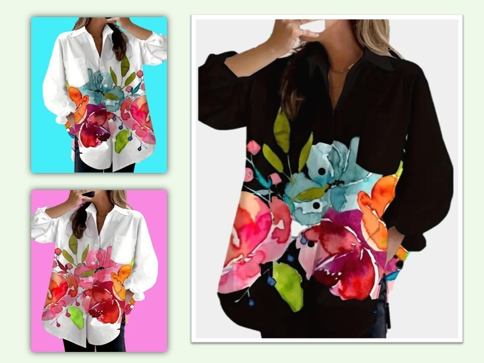 Tunic Shirt Women&#39;s Plus Floral Print Long Sleeved Casual Size Choice Bu... - $24.99