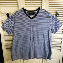 Vintage Tommy Hilfiger V Neck T Shirt Blue Strips 3 XLT - $9.95