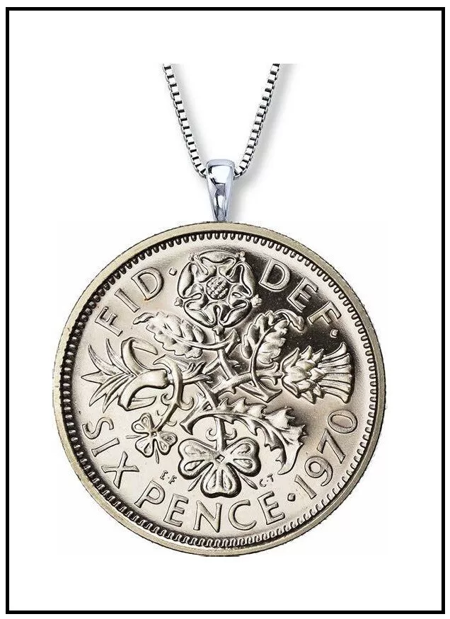 UniqueJewelry SIXPENCE Pendant Necklace - silver floral design uk coin -... - $11.99