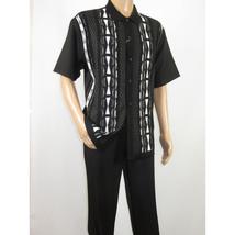 Men Silversilk 2pc Walking Leisure Matching Suit Italian Woven Knits 71032 Black image 3