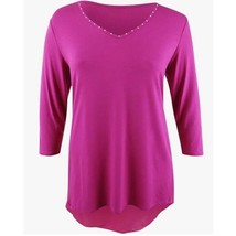 JM Collection Womens XXL Ripe Raspberry Pink V Neck 3/4 Sleeve Blouse Top NWTC58 - $24.49