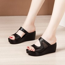 YAERNI Women Summer Shoes 2021 White Black Fashion Split Mesh Leather Shoes Wee  - £49.37 GBP