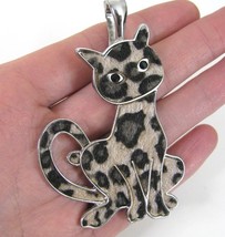 Roman RMN Large Pendant Silver Hair Cat Magnetic Closure Brown Kitty 3&quot; - £9.51 GBP