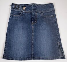 LIMITED TOO GIRLS SIZE 8 BLUE DENIM SKIRT FLOWER ACCENTS - $7.91
