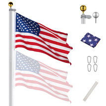 20Ft Sectional Flag Aluminum Pole Kit 3&#39;X5&#39; Us Flag+ Screwdriver 2 Flags - £106.69 GBP