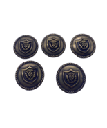 Vintage Buttons Crest Shield Lot 5 Bronze / Brass Metal Round Shank Mili... - $22.26