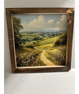 Picture of Spring Meadow With Wildflowers & Country Path in a Rustic Frame